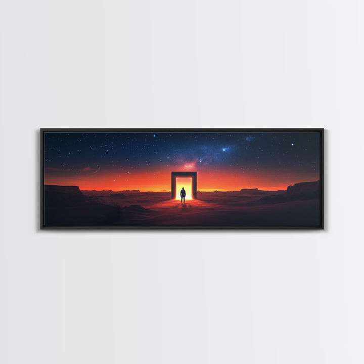 Starry Desert Portal Doorway Wall Art, Cosmic Sci Fi Landscape Canvas, Southwestern Modern Decor, Large Horizontal Print