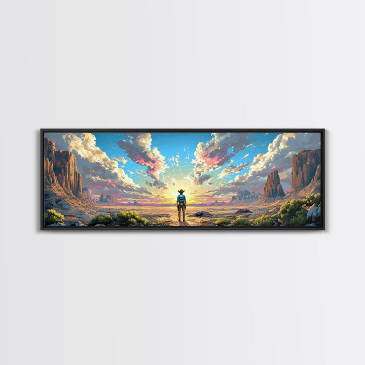 Cowboy Desert Mesa Wall Art, Vast Western Sunrise Landscape, Panoramic Canvas Print, Rustic Home Decor For Living Room Art