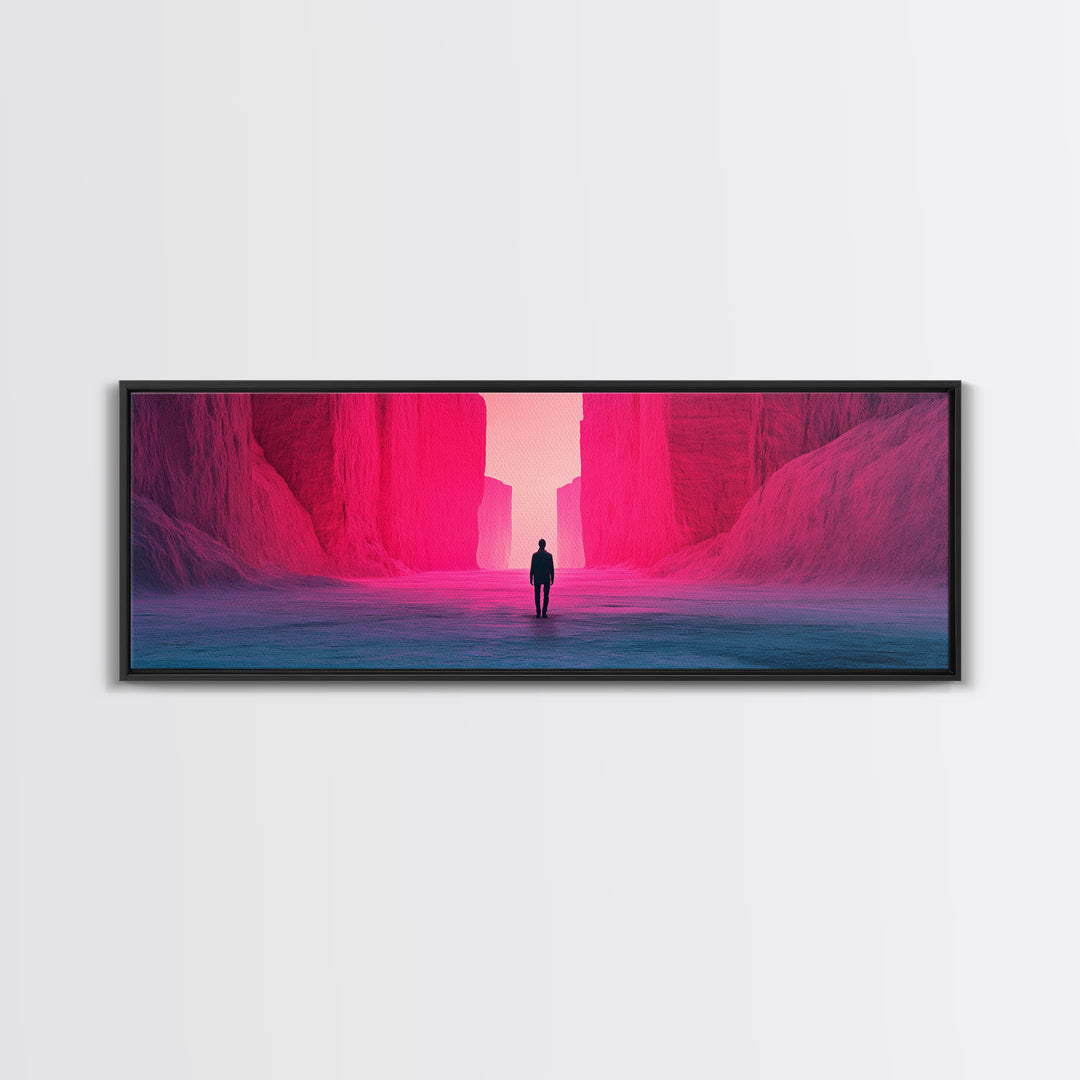 Magenta Canyon Wanderer Canvas Print, Minimalist Desert Landscape, Pink Modern Wall Art, Dramatic Statement Living Room Decor