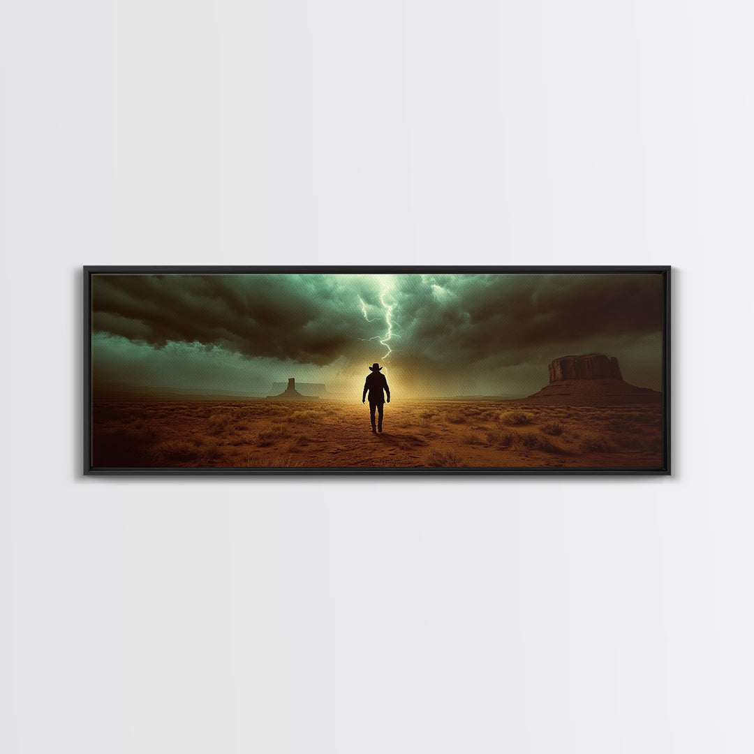 Lightning Storm Desert Cowboy Canvas Print, Large Moody Rustic Western Landscape, Dramatic Wall Art, Masculine Office Decor
