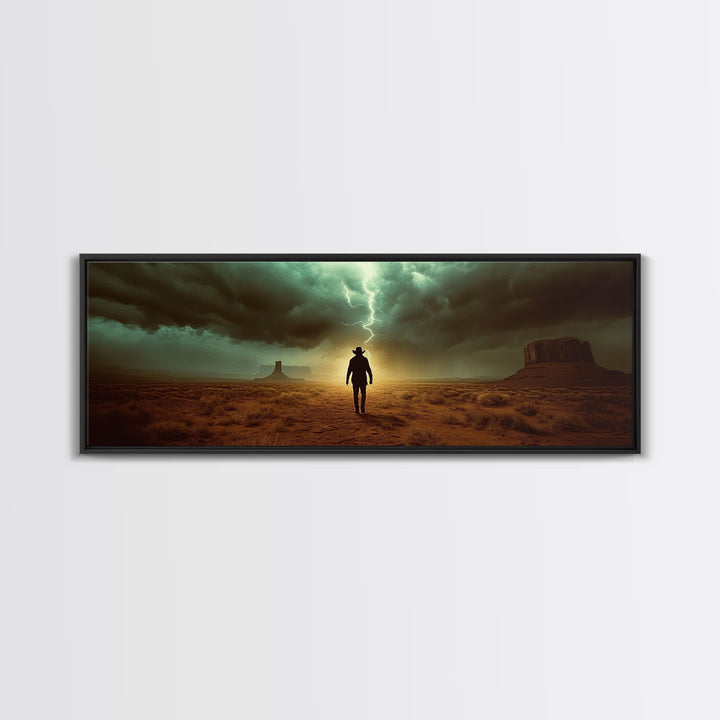 Lightning Storm Desert Cowboy Canvas Print, Large Moody Rustic Western Landscape, Dramatic Wall Art, Masculine Office Decor