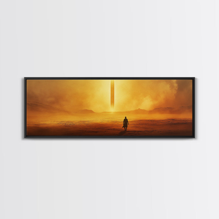 Golden Desert Monolith Wall Art, Cinematic Sci Fi Landscape, Minimalist Canvas Print, Warm Earth Tone Living Room Decor Art