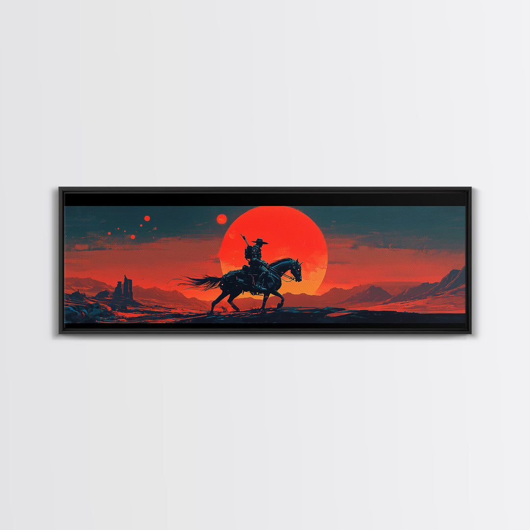 Lone Cowboy At Red Desert Sunset Wall Art, Western Landscape Canvas, Southwestern Decor, Large Horizontal Art Print, Ranch Home Decor