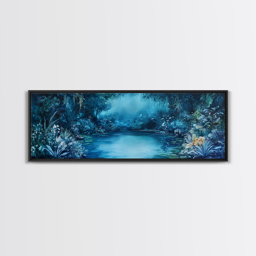 Misty Blue Jungle River With Wildlife And Orchids Canvas Print, Serene Nature Wall Art For Spa Decor And Bathroom Wall Decor