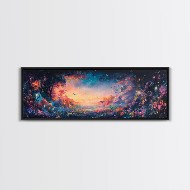Twilight Enchanted Forest Meadow Canvas Print, Fantasy Landscape Wall Art, Moody Whimsical Decor For Bedroom And Office Gift