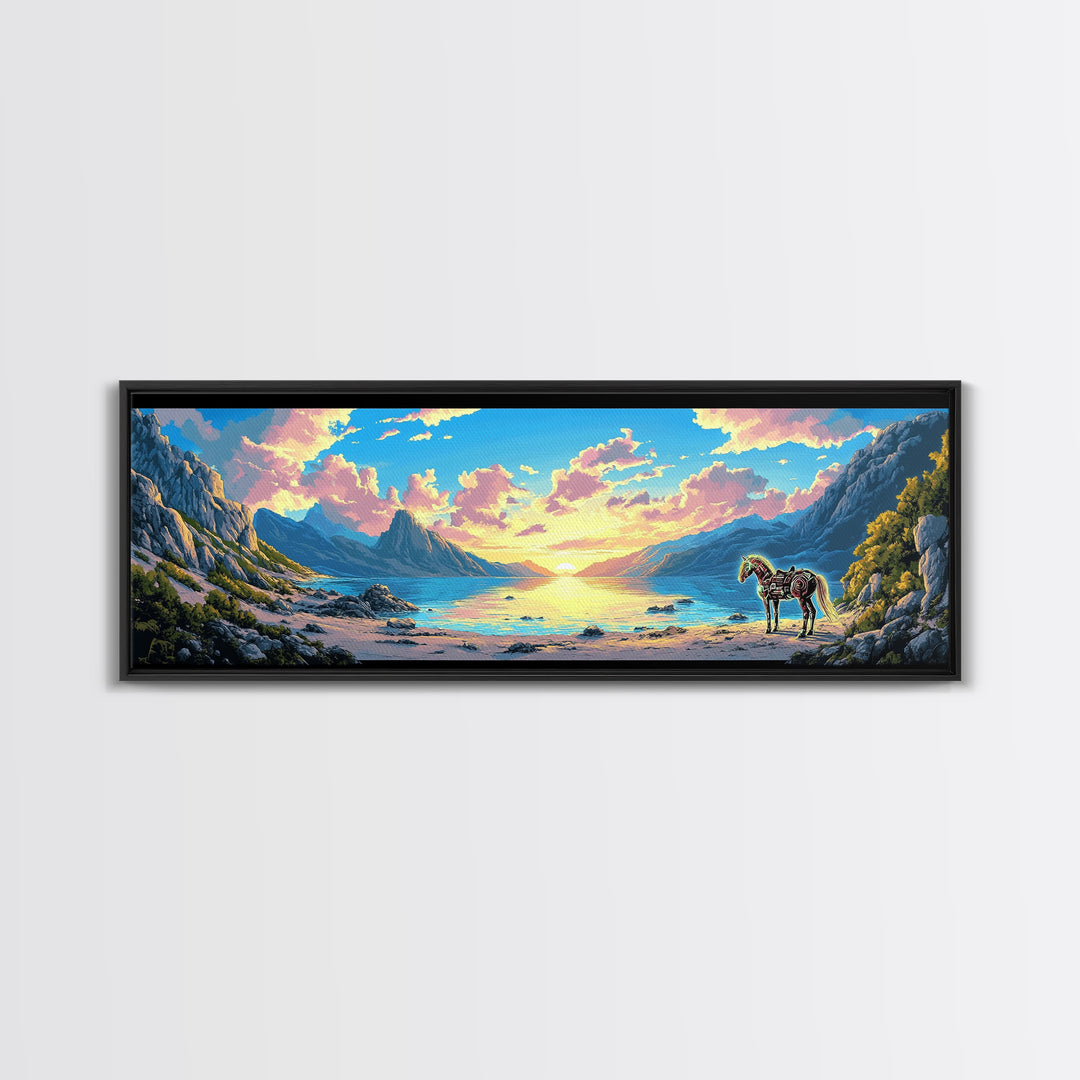Pastel Mountain Cove With Zebra Wall Art, Fantasy Coastal Landscape Canvas Print, Surreal Beach Decor, Colorful Nature Art