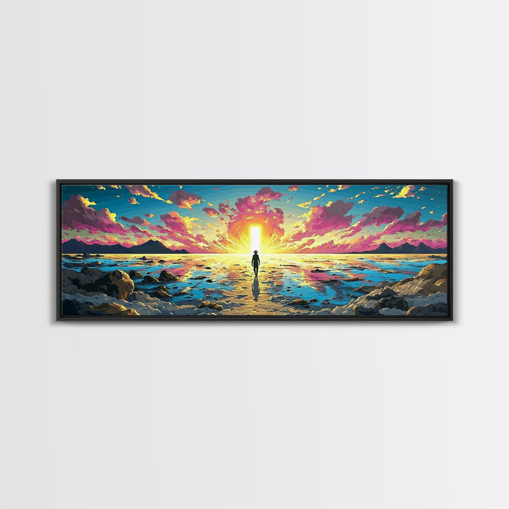 Vibrant Ocean Sunrise Explorer Canvas Print, Panoramic Sci Fi Seascape Wall Art For Coastal Bedroom Decor And Living Room