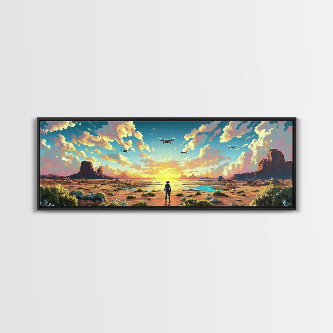 Desert Mesa Cowboy Wall Art, Panoramic Canvas Print, Western Landscape, Southwestern Decor, Large Living Room Wall Decor