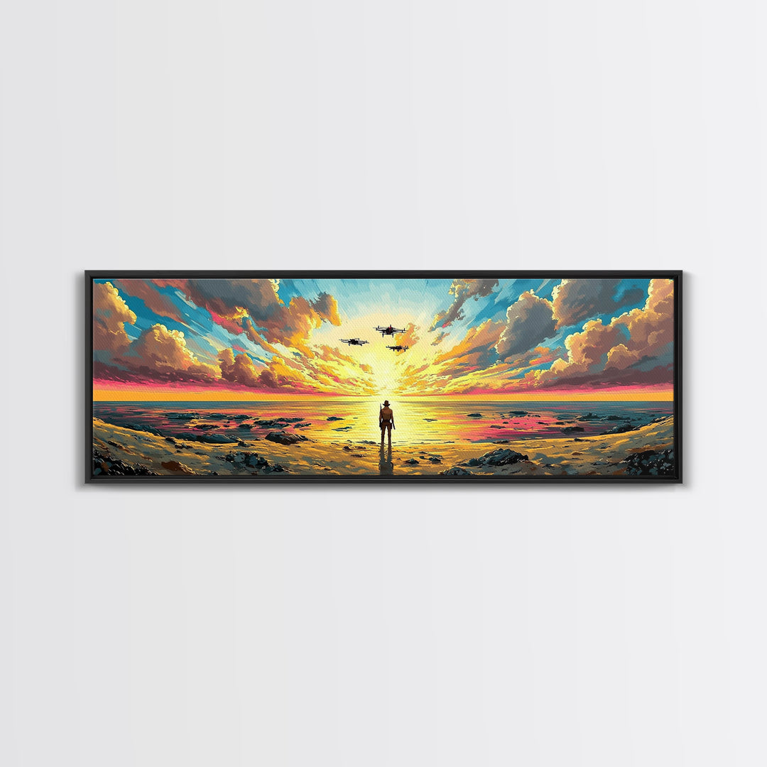 Radiant Ocean Sunset Explorer Wall Art, Panoramic Canvas Print, Coastal Seascape Art, Beach House Decor, Large Wall Decor