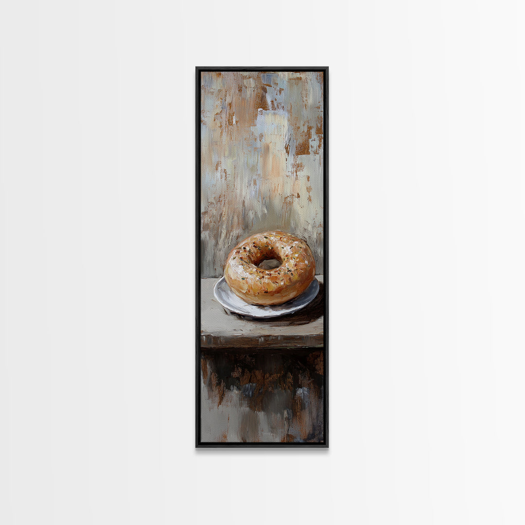 Glazed Bagel On Plate Still Life Wall Art, Rustic Kitchen Decor, Bakery Art Print, Foodie Gift, Farmhouse Cafe Home Decor