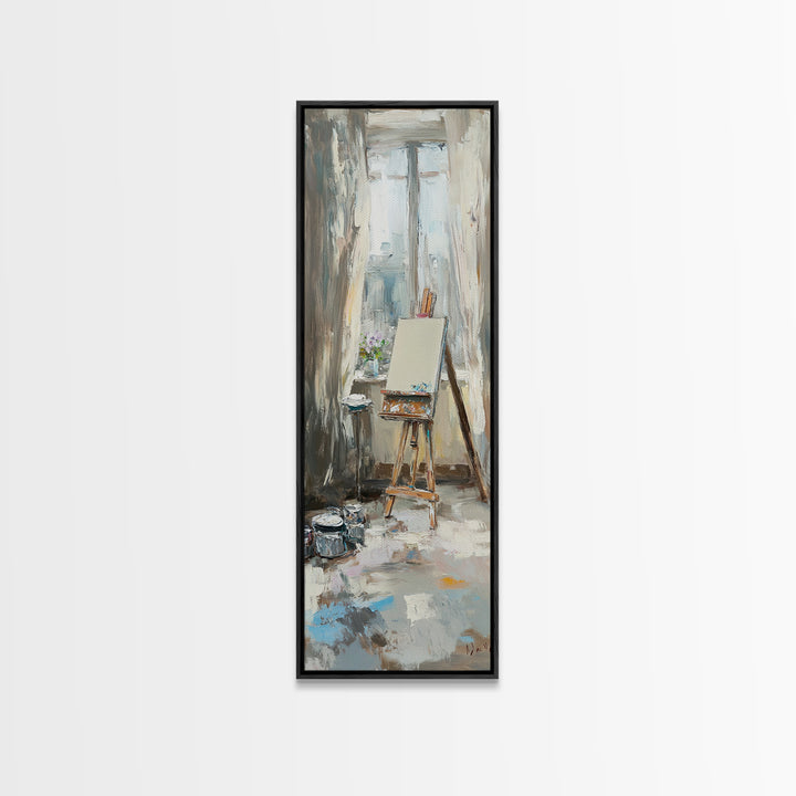 Sunlit Artist Studio Easel Wall Art, Impressionist Oil Painting, Creative Office Decor, Neutral Home Decor, Gift For Artist