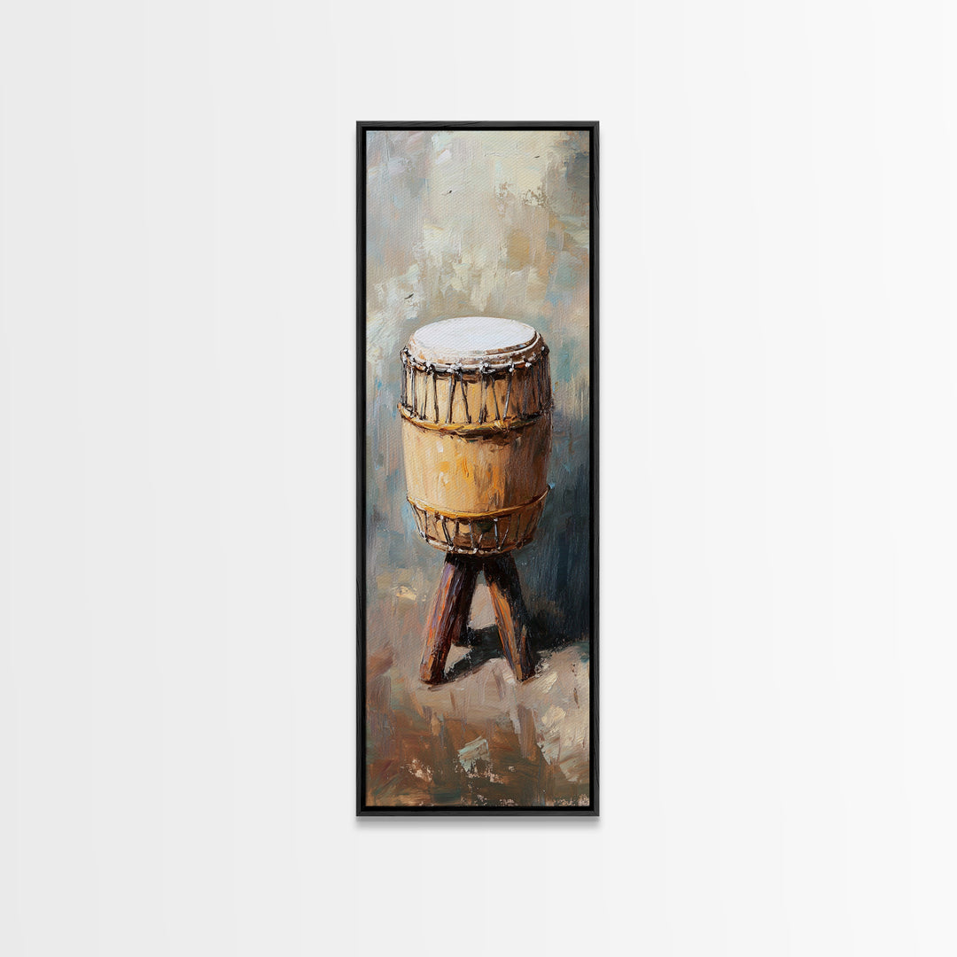 Rustic Tribal Drum Oil Painting Wall Art, Music Room Decor, African Inspired Art, Boho Home Decor, Gift For Music Lover, Unique Gift