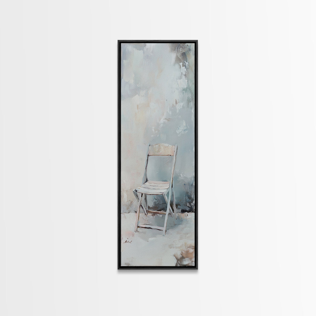 Minimal White Folding Chair Framed Canvas Print, Neutral Wall Art, Minimalist Living Room Decor, Office Decor, Japandi Art