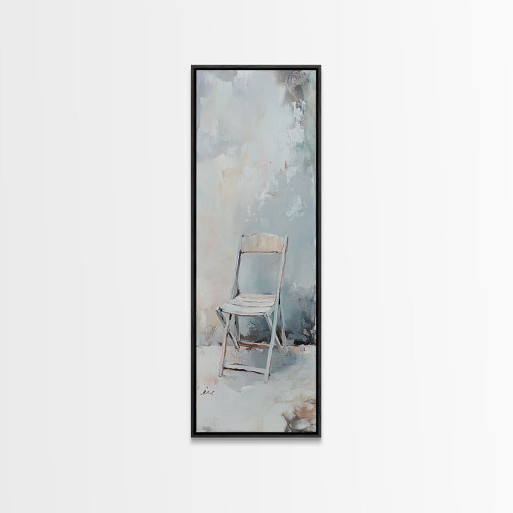 Minimal White Folding Chair Framed Canvas Print, Neutral Wall Art, Minimalist Living Room Decor, Office Decor, Japandi Art