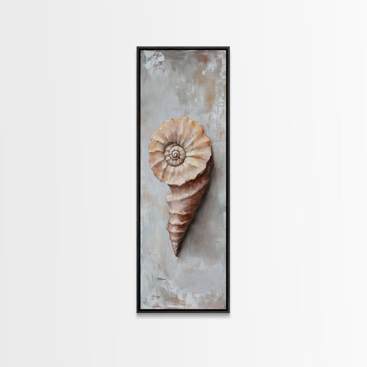 Textured Spiral Seashell Framed Canvas Print, Coastal Wall Art, Beach House Decor, Nautical Bathroom Art, Ocean Gift For Her