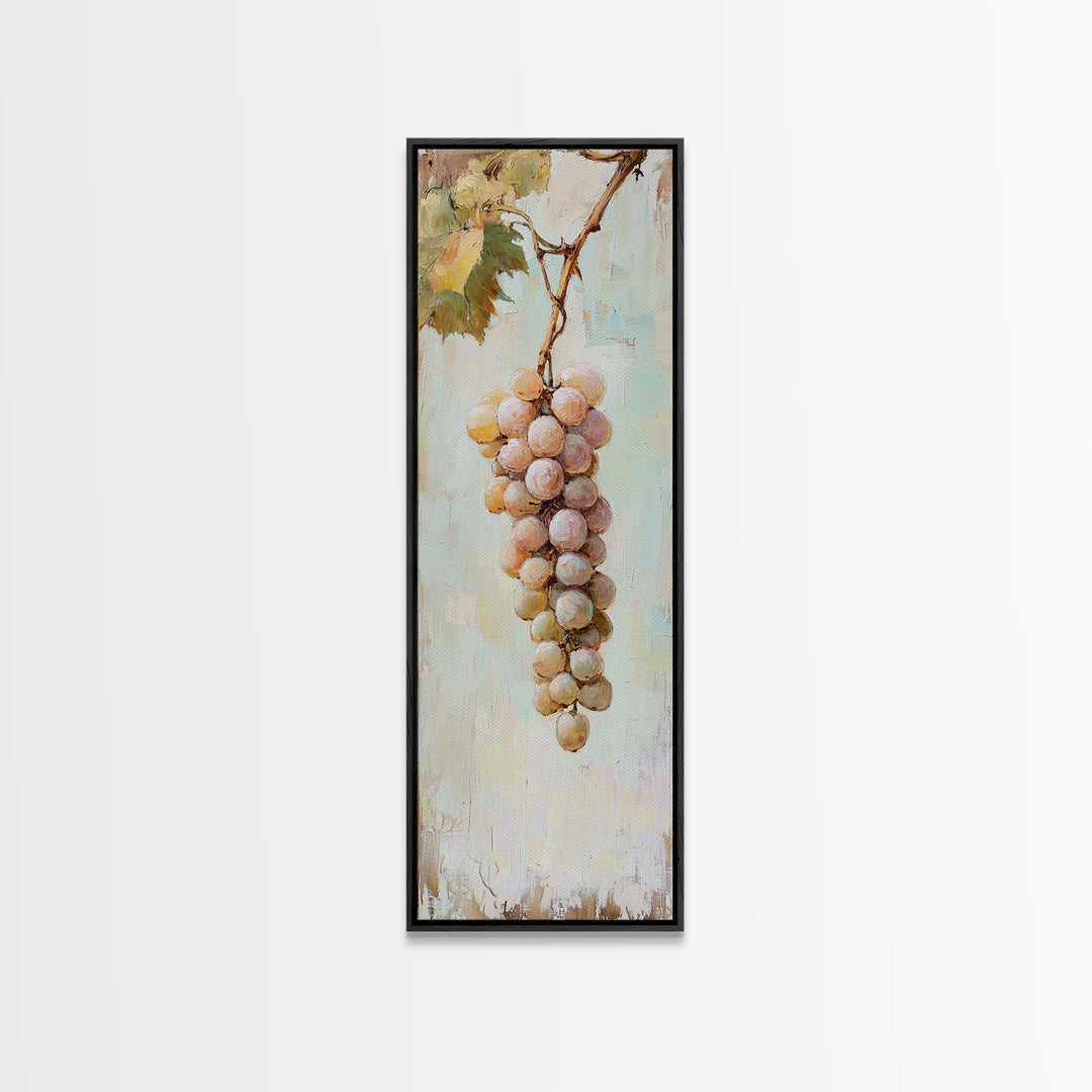 Soft White Grapes Hanging From Vine Canvas Print, French Country Wall Art, Rustic Kitchen Decor, Vineyard Gift For Her, Home Decor