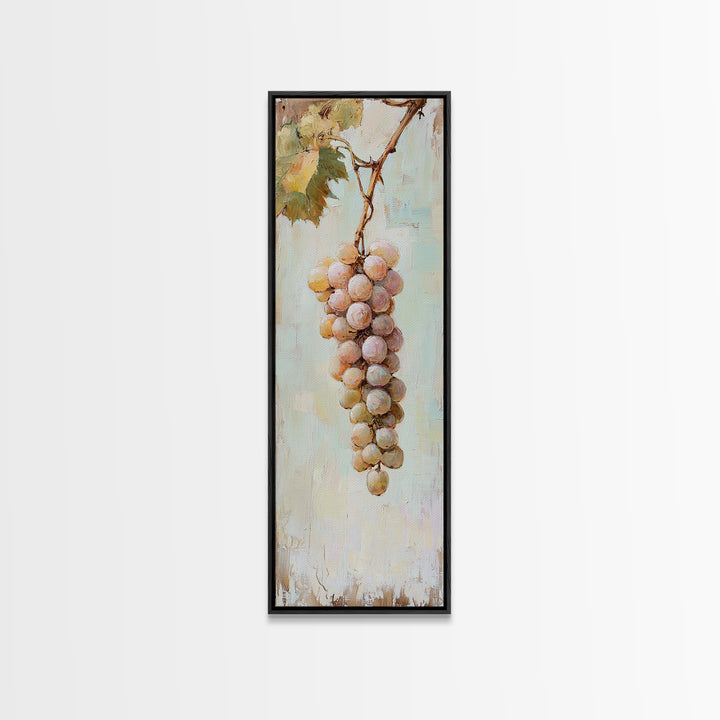 Soft White Grapes Hanging From Vine Canvas Print, French Country Wall Art, Rustic Kitchen Decor, Vineyard Gift For Her, Home Decor