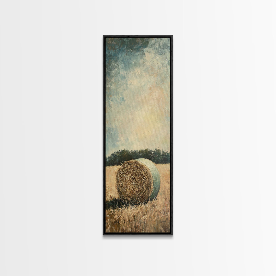 Golden Hay Bale Field Wall Art, Rustic Country Landscape Canvas Print, Farmhouse Decor, Large Nature Art For Living Room