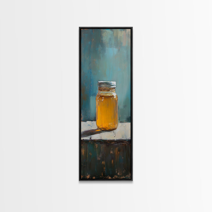 Amber Honey Jar Still Life Canvas Print, Rustic Kitchen Wall Art, Farmhouse Decor, Warm Neutral Food Art Home Decor Gift For Her
