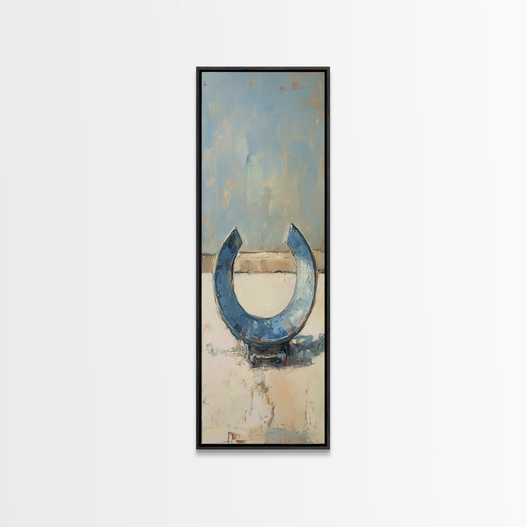 Blue Horseshoe Rustic Western Wall Art, Farmhouse Country Canvas Print, Lucky Horse Decor, Cowgirl Home Decor Gift For Him Or Her