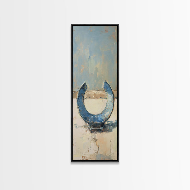 Blue Horseshoe Rustic Western Wall Art, Farmhouse Country Canvas Print, Lucky Horse Decor, Cowgirl Home Decor Gift For Him Or Her