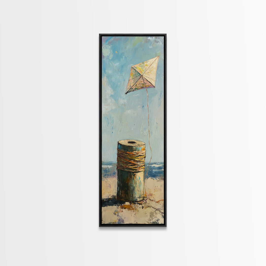 Weathered Spool And Kite Wall Art, Coastal Canvas Print, Beach House Decor, Nautical Wall Decor, Whimsical Ocean Art Print