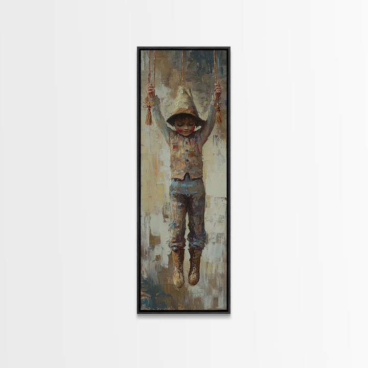Hooded Child On Swing Wall Art, Whimsical Canvas Print, Nursery Decor, Kids Room Art, Storybook Gift, Playroom Decor For Children