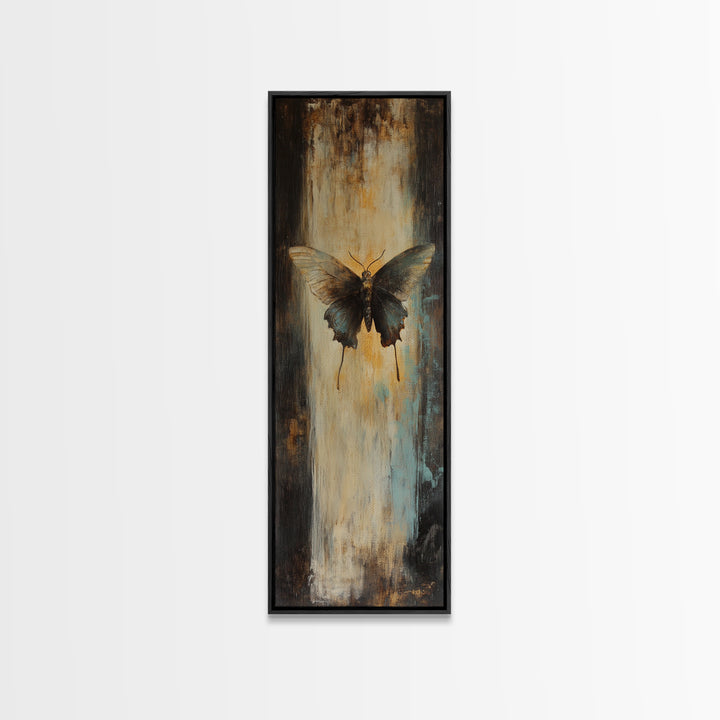 Moody Black Butterfly On Textured Gold Canvas Print, Dark Academia Wall Decor, Gothic Nature Art, Gift For Her, Bedroom Decor