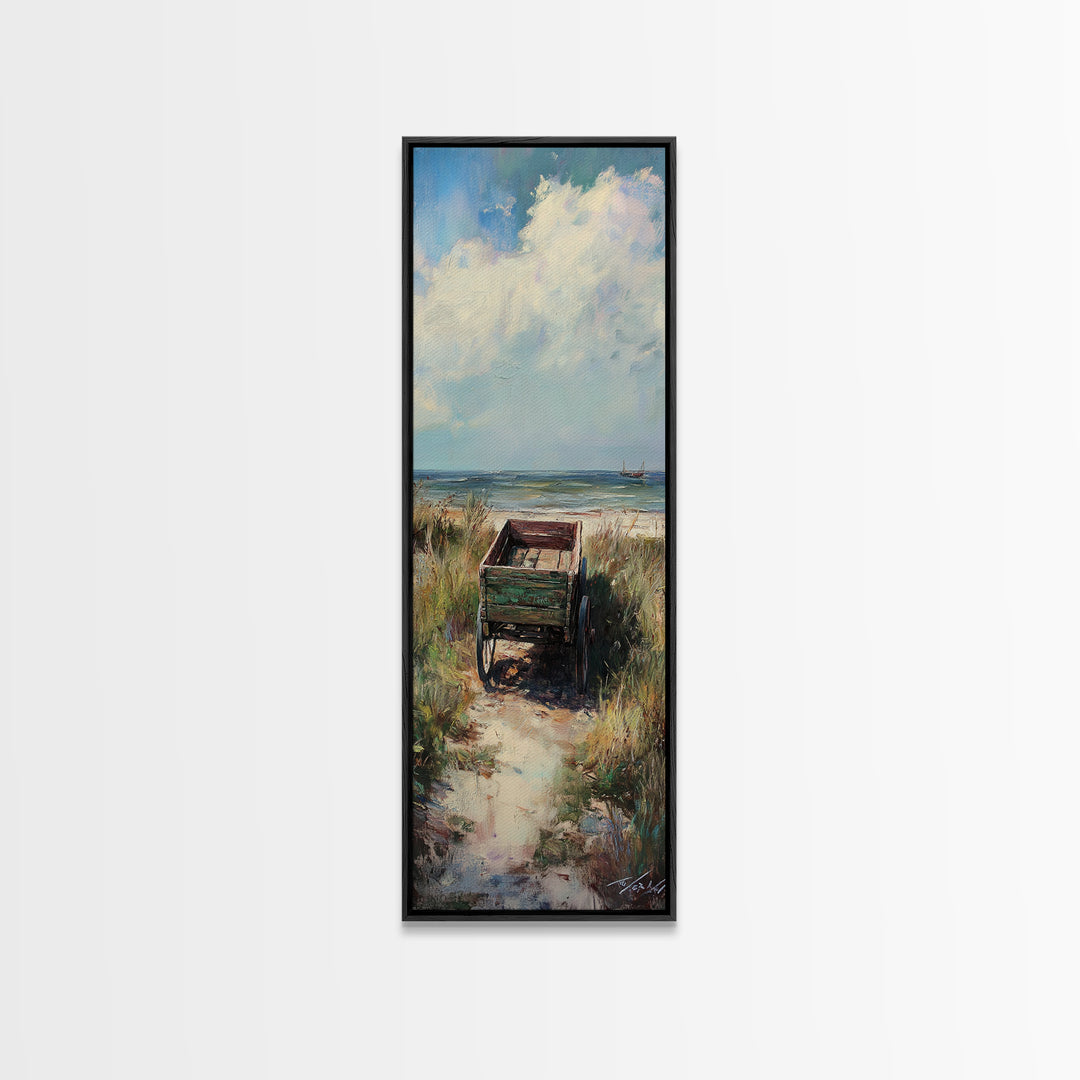 Beach Path To Green Chair Wall Art, Coastal Landscape Painting, Ocean Wall Art, Beach House Decor, Seaside Decor, Large Canvas Print