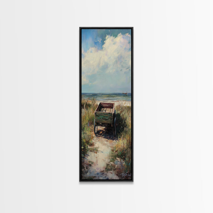 Beach Path To Green Chair Wall Art, Coastal Landscape Painting, Ocean Wall Art, Beach House Decor, Seaside Decor, Large Canvas Print