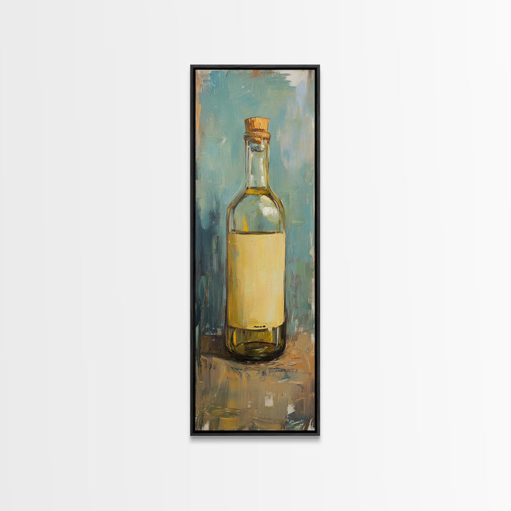 Golden Olive Oil Bottle Canvas Print, Mediterranean Kitchen Wall Art, Still Life Painting, Rustic Kitchen Decor, Foodie Gift