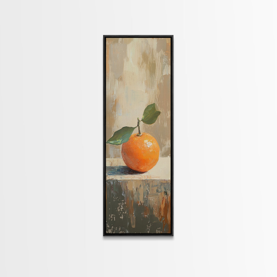 Orange With Green Leaves Canvas Print, Fruit Still Life Wall Art, Kitchen Wall Decor, Citrus Art Print, Modern Home Decor