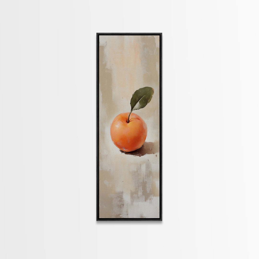 Orange Fruit With Green Leaf Canvas Print, Minimalist Kitchen Wall Art For Dining Room Decor, Neutral Home Decor And Foodie Gift