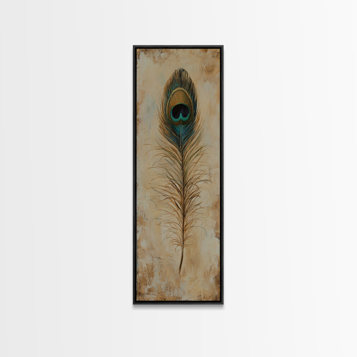 Peacock Feather Wall Art, Rustic Boho Canvas Print, Nature Inspired Art For Bedroom Decor And Cozy Living Room Decor And Home Decor