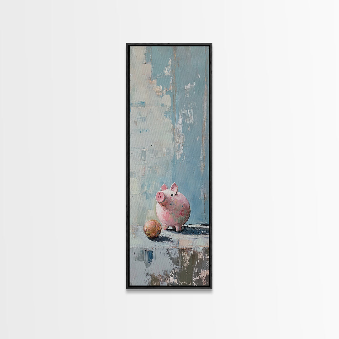 Pink Piggy Bank Still Life Canvas Print, Whimsical Nursery Wall Art, Cute Animal Decor, Playroom And Kids Room Gift, Home Decor
