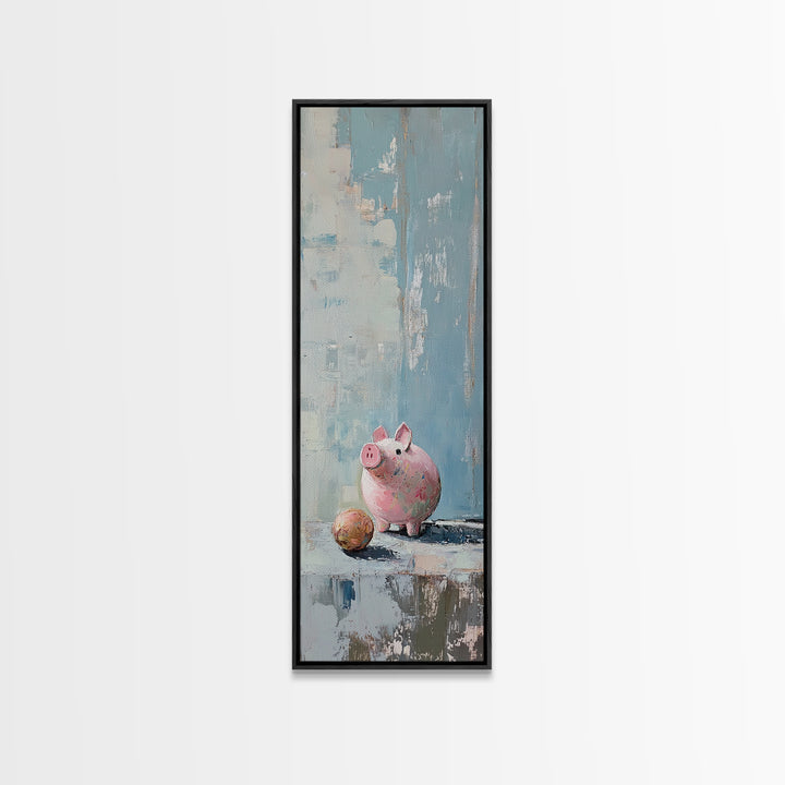 Pink Piggy Bank Still Life Canvas Print, Whimsical Nursery Wall Art, Cute Animal Decor, Playroom And Kids Room Gift, Home Decor