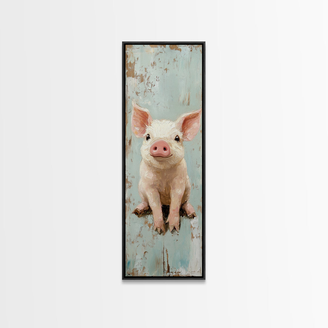 Adorable Baby Pig Portrait Wall Art, Farm Animal Nursery Decor, Rustic Farmhouse Canvas Print, Cute Piglet Gift For Kids