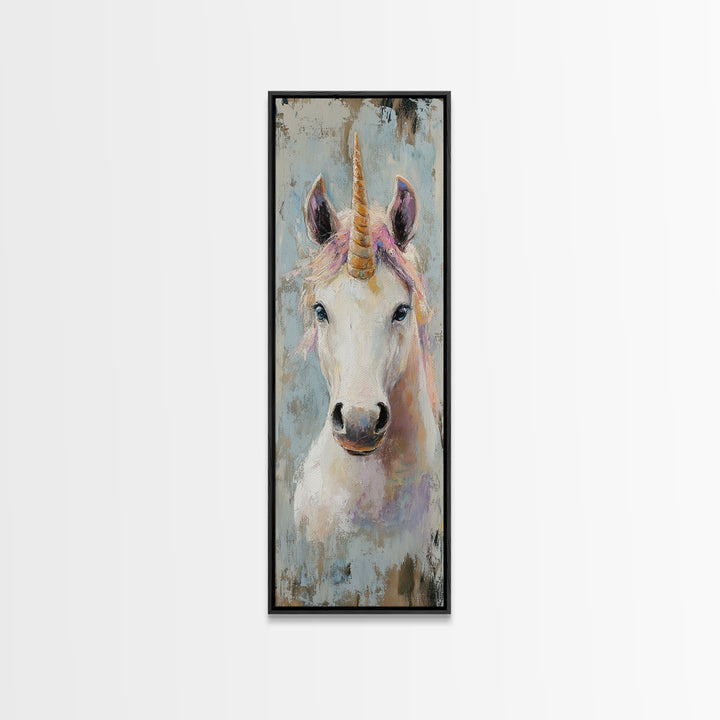 Whimsical Unicorn Portrait Framed Canvas Print, Fantasy Animal Wall Art For Girls Room Decor, Kids Room Decor And Magical Gift