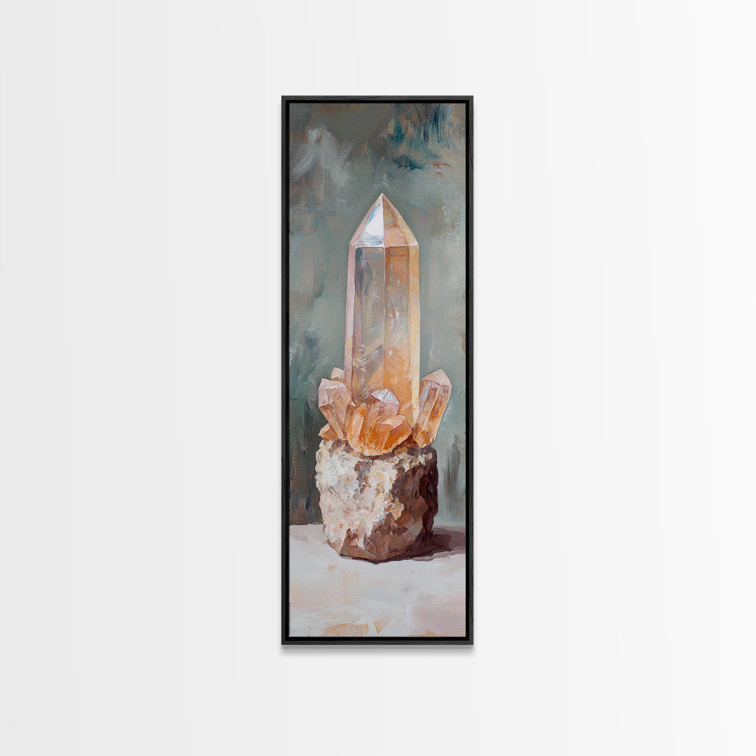 Glowing Crystal Cluster Oil Painting Wall Art, Boho Spiritual Home Decor, Mystical Gift For Her, Neutral Canvas Wall Art