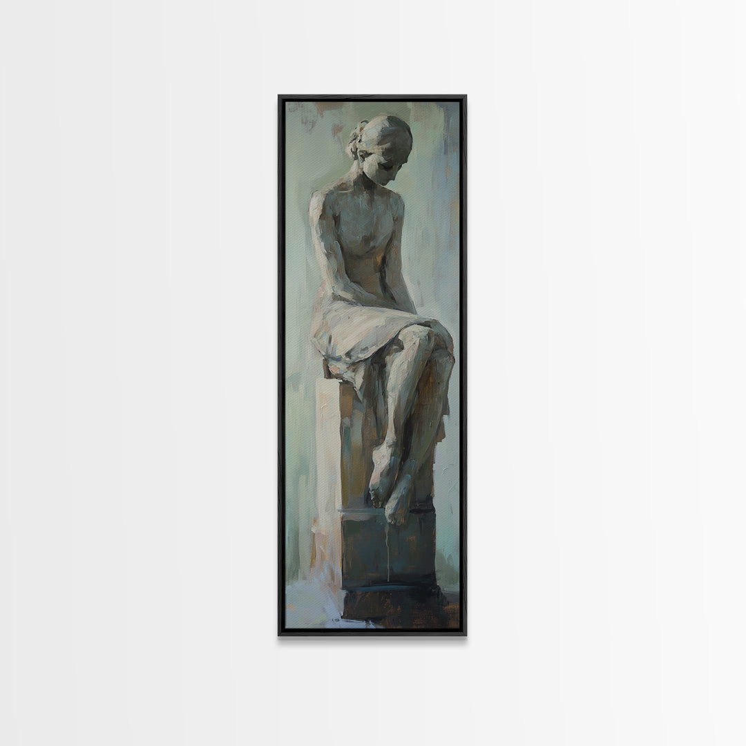Seated Classical Female Statue Figure Wall Art, Neutral Figurative Decor, Dark Academia Art, Elegant Living Room Print Gift