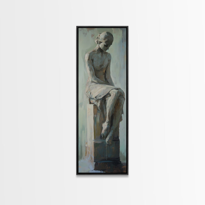 Seated Classical Female Statue Figure Wall Art, Neutral Figurative Decor, Dark Academia Art, Elegant Living Room Print Gift