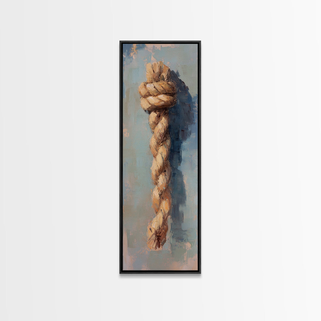 Hanging Nautical Rope Knot Canvas Print, Coastal Wall Art, Rustic Beach House Decor, Masculine Office Art Gift For Him Print