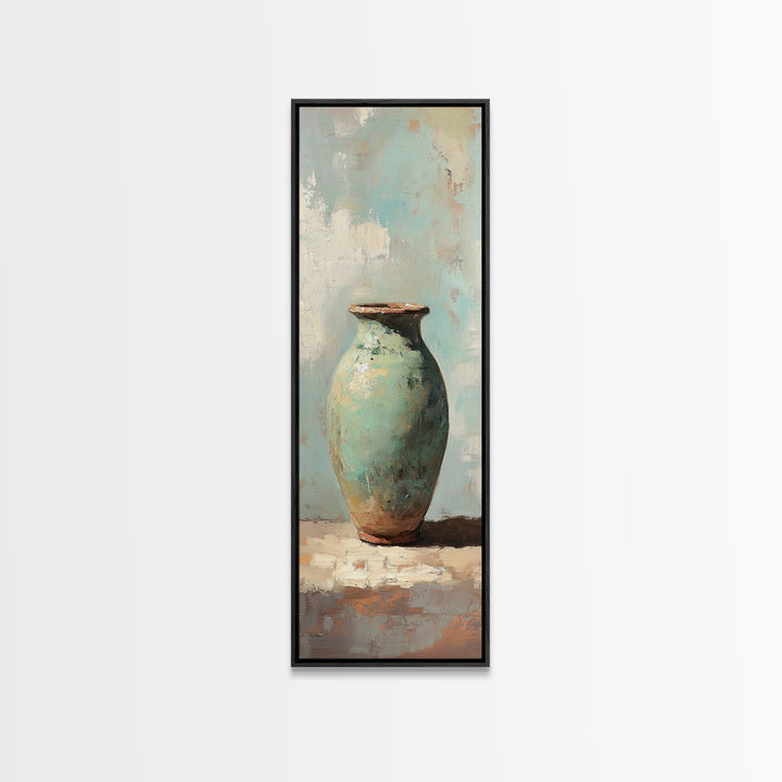 Turquoise Ceramic Vase Still Life Canvas Print, Minimalist Wall Art, Rustic Farmhouse Decor, Neutral Kitchen Wall Art Decor