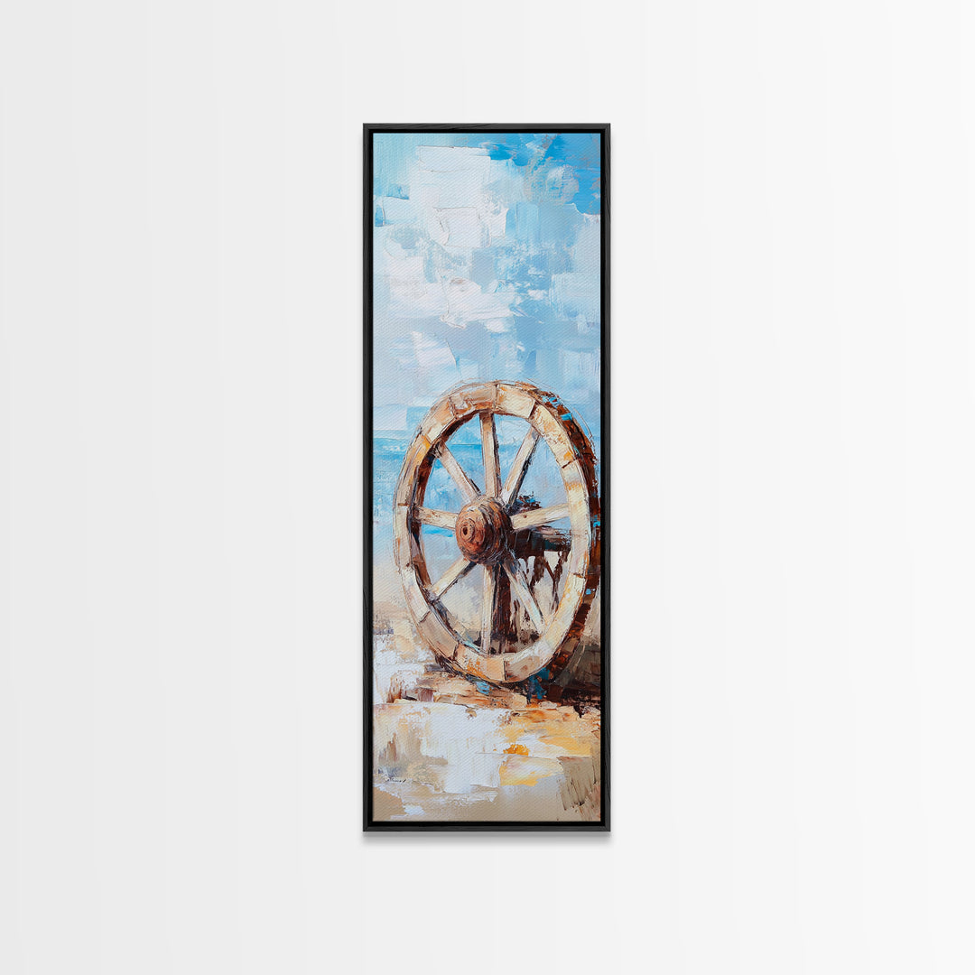 Weathered Wagon Wheel By Blue Sky Canvas Print, Rustic Western Wall Art, Farmhouse Decor, Country Home Wall Decor, Large Living Room Decor
