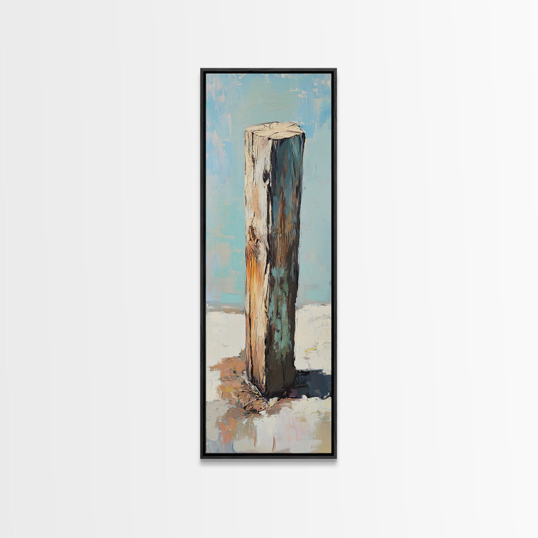 Weathered Wooden Post By Sea Canvas Print, Rustic Coastal Wall Art, Beach House Decor, Nautical Farmhouse Wall Decor, Entryway Decor