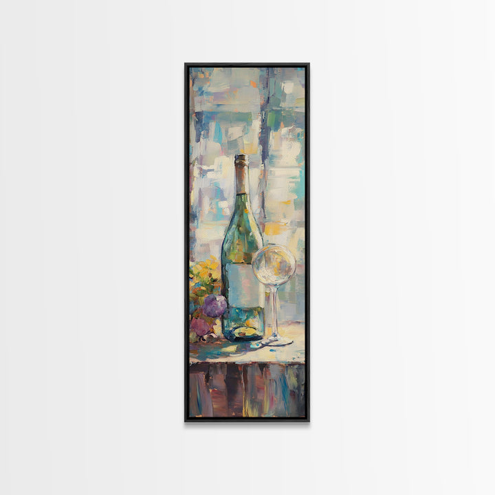 Wine Bottle With Grapes And Glass Canvas Print, Colorful Still Life Wall Art, Kitchen Dining Room Decor, Wine Lover Gift