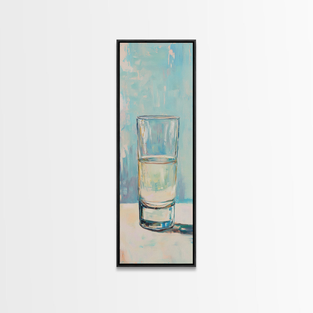 Minimal Glass Of Water Canvas Print, Aqua Blue Wall Art, Modern Kitchen Decor, Minimalist Bathroom Wall Decor, Still Life