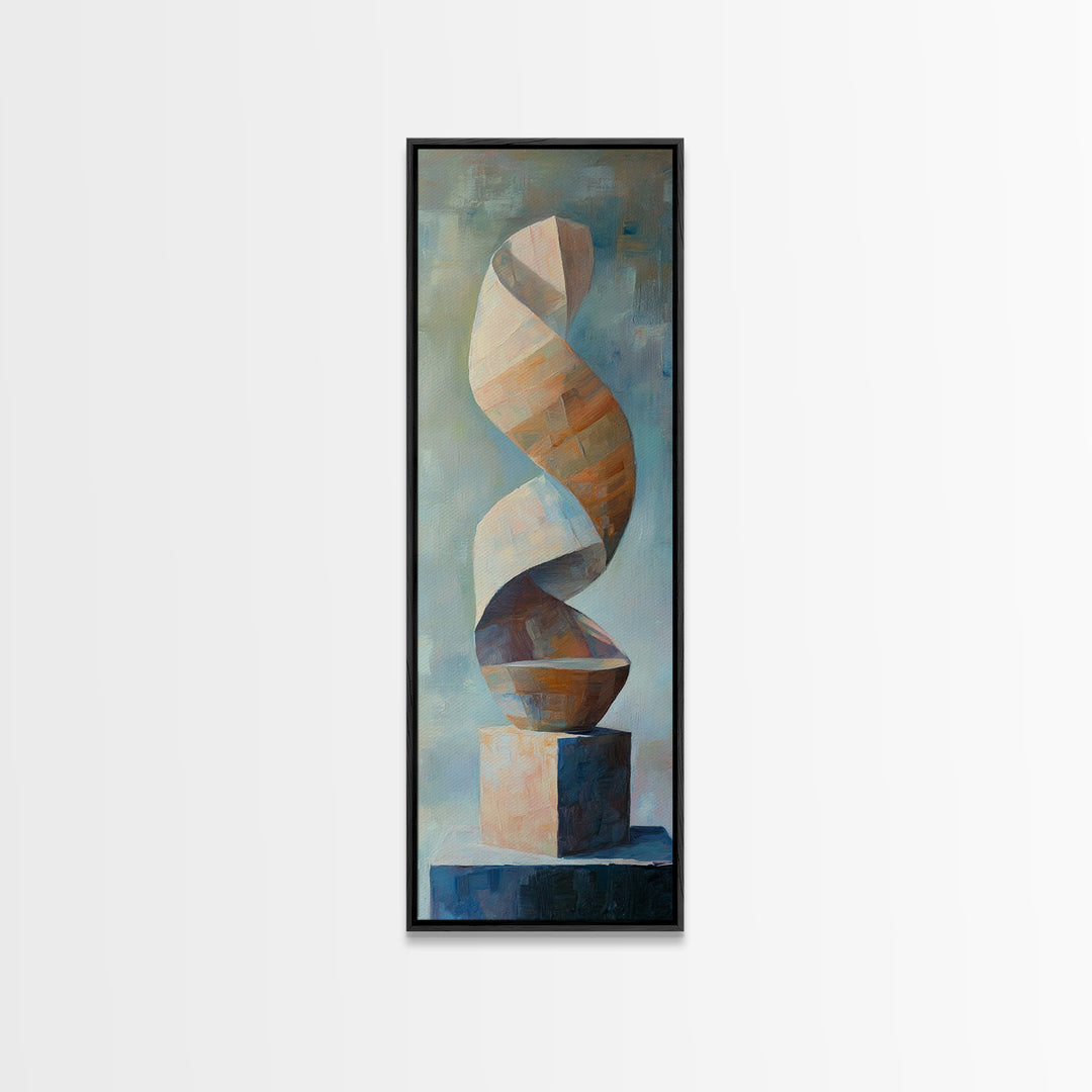 Neutral Twisting Abstract Sculpture Framed Canvas Print, Modern Geometric Wall Art, Japandi Home Decor For Living Room Wall Decor