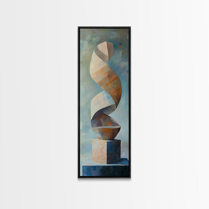 Neutral Twisting Abstract Sculpture Framed Canvas Print, Modern Geometric Wall Art, Japandi Home Decor For Living Room Wall Decor