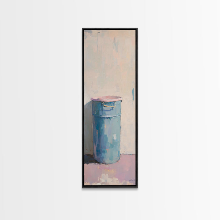 Minimal Blue Barrel Still Life Wall Art, Rustic Farmhouse Decor, Modern Canvas Print, Neutral Kitchen Art, Contemporary Painting